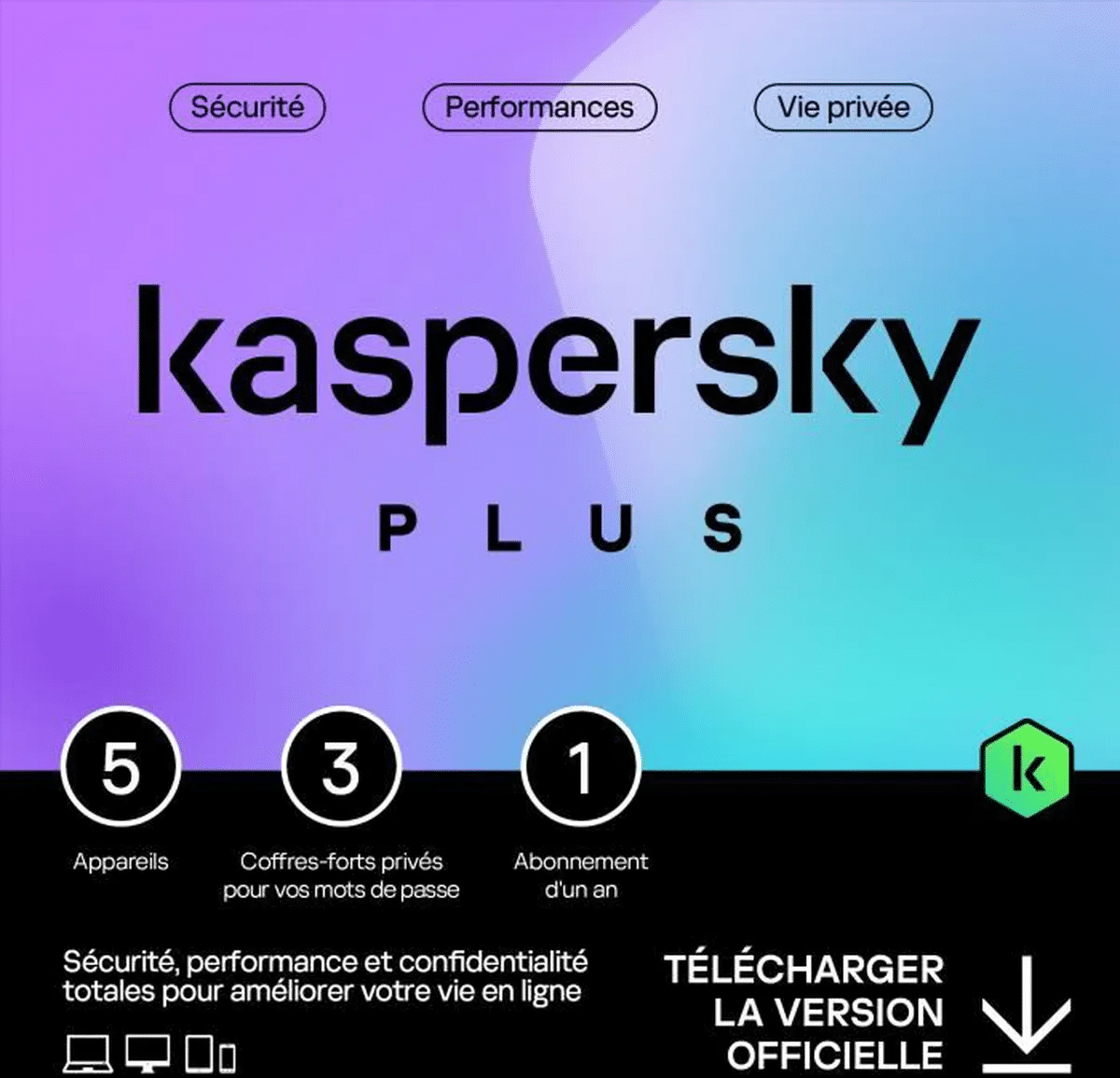 Kaspersky Anti-Virus Plus (équivalent à Internet Security) – 5 Postes / 1 an (KL10428BEFS-SLIMMAG) 1 Kaspersky Anti-Virus Plus (équivalent à Internet Security) – 5 Postes / 1 an (KL10428BEFS-SLIMMAG)